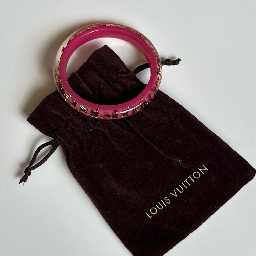 Louis Vuitton Pink Resin Gold Monogram Inclusion Bangle Bracelet - Picture 11 of 11